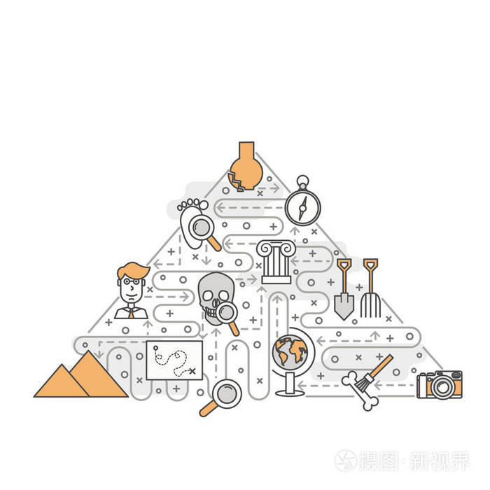 矢量薄线艺术考古学海报横幅模板插画-正版商用图片13q30h-摄图新视界