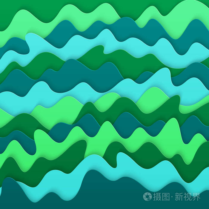 风格纹理的波浪纸,蓝色,青色,绿色,绿松石颜色.