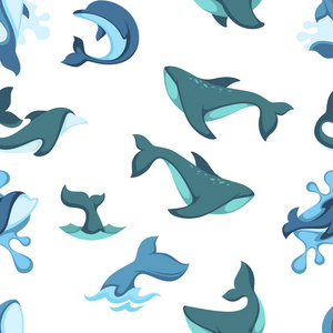 海水和海豚动物无缝图案