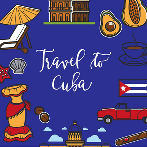 旅游古巴宣传海报与国家符号图片