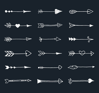 一套手绘的老式箭头。 矢量插图