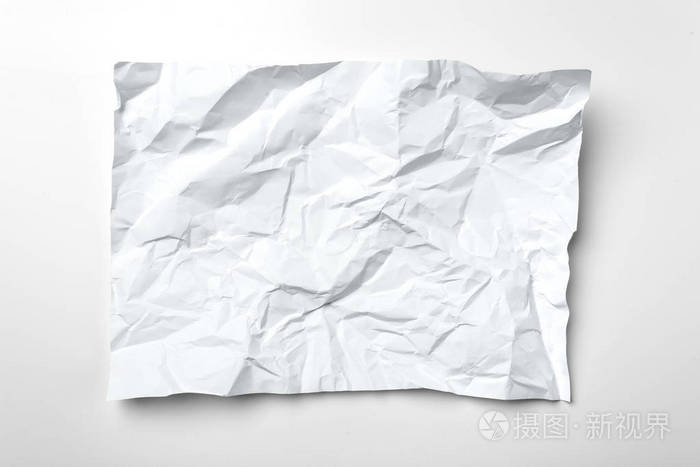 白色背景上分离的白色皱折纸