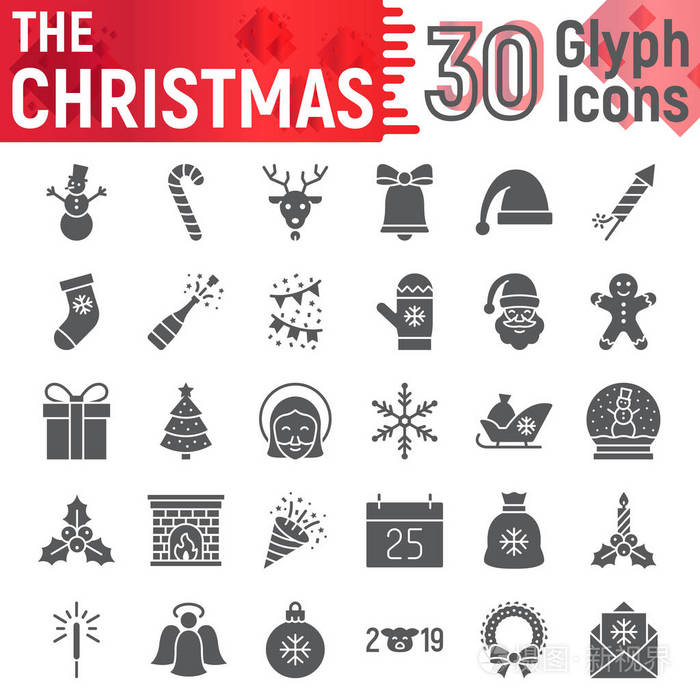 圣诞节标志符号集, 新年符号集合, 矢量草图, 徽标插图, 圣诞节标志