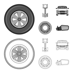 自动和部件图标的孤立对象。网络汽车和汽车股票符号集