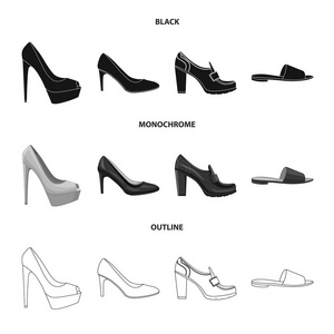 鞋子和妇女标志的向量例证。网站的鞋类和脚股票符号集