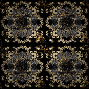传统的经典黄金矢量图案在黑色灰色和米色与黄金元素。 巴洛克风格的无缝东方装饰。