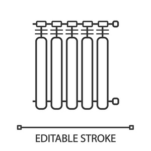 散热器线性图标。 细线插图。 加热电池。 加热器。 轮廓符号。 矢量孤立轮廓绘制。 可编辑行程