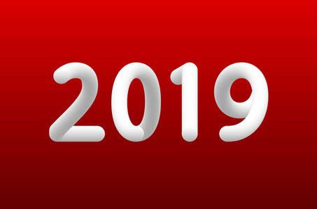 膨胀的数字白色数字2019年新年孤立在红色背景。 矢量艺术