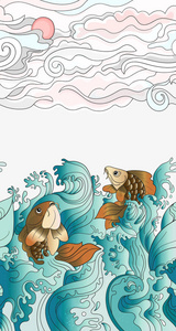 与日本鲤鱼的无缝模式。瓷砖背景的设计, 织物织物