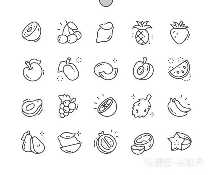 水果,精心制作的像素,完美的矢量,细线图标,30,2x网