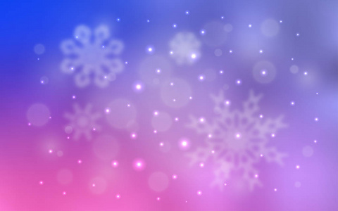 浅紫色粉红色矢量背景与圣诞雪花。 现代几何抽象插图与冰晶。 该模式可用于新年传单。