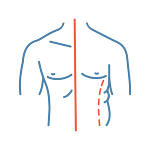 男性冷色图标。 侧翼校正。 男性吸脂和身体轮廓前后。 整形手术。 孤立矢量插图