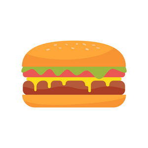 汉堡图标孤立在白色背景上。 快餐。 平面样式矢量插图