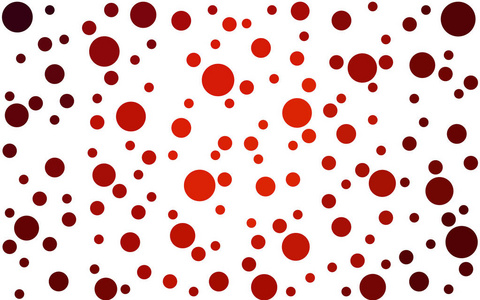 带有彩色球体的暗红色矢量图案。 半色调风格的白色背景上重复圆圈的几何样本。