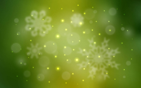 浅绿色矢量模板与冰雪花。 模糊装饰设计在圣诞节风格与雪。 新年设计为您的商业广告。