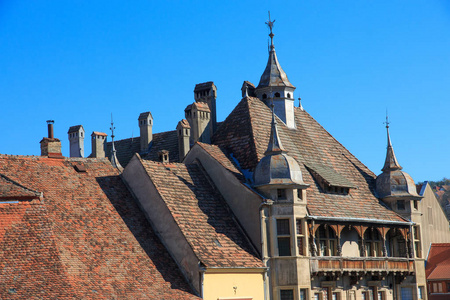 欧洲特兰西瓦尼亚,罗马尼亚,莫雷斯,伯爵希索拉,住宅屋顶在村庄.