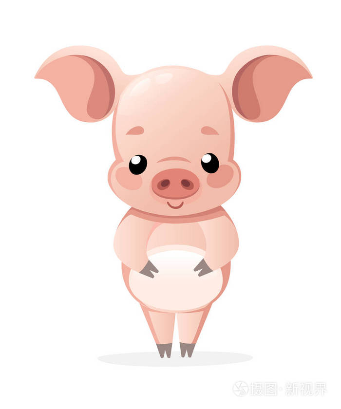 可爱的猪卡通人物设计在白色背景上隔离的平面矢量插图