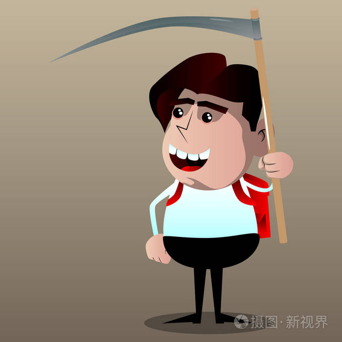 小学生拿着镰刀矢量卡通人物插图