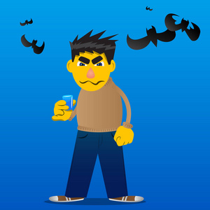 喝白兰地的黄种人.矢量卡通插图.照片