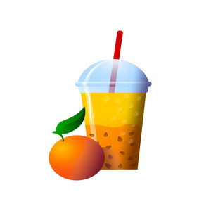 一杯橙汁冰沙。超级食品和健康或排毒饮食概念的素描风格