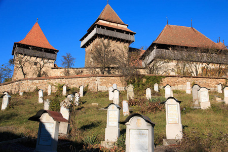 欧洲，罗马尼亚，维斯克里。公元前12年萨克森特兰西瓦尼亚村.教堂是联合国教科文组织的世界遗产。