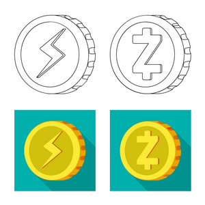 cryptocurrency 和硬币标识的矢量插图。股票 cryptocurrency 和密码矢量图标的收集