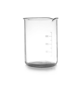 桌子上有空的实验室烧杯。 化学分析