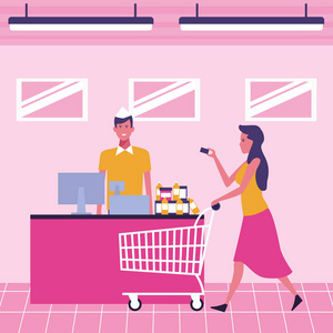 顾客购买超市产品卡通矢量图平面设计照片