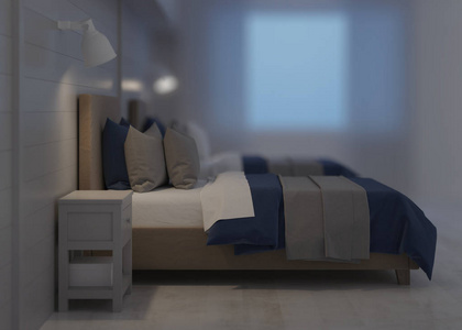 s room. Night lighting. 3D rendering.