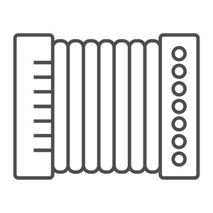 手风琴细线图标, 音乐和乐器, 口琴符号, 矢量图形, 在白色背景的线性图案