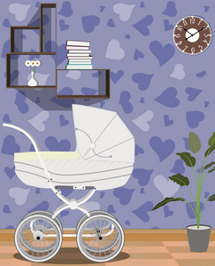 室内婴儿马车的插图。平面设计。儿童房