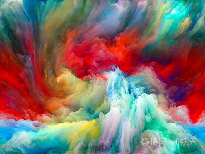 彩色流动系列音乐创意想象艺术和设计作品的数字颜料流的视觉愉悦构图