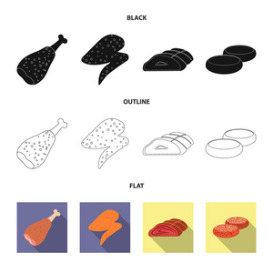 肉类和火腿标志的矢量设计。收集肉类和烹饪股票符号的网站