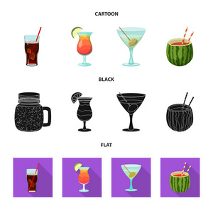 饮料和酒吧符号的矢量设计。集合饮料和党向量图标为股票