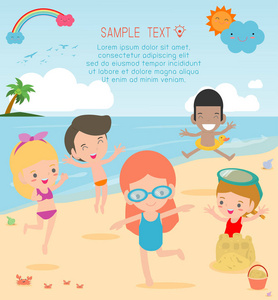 处于不利的地位一群儿童,男孩和女孩,快乐的孩子,卡通收藏者,白色背景