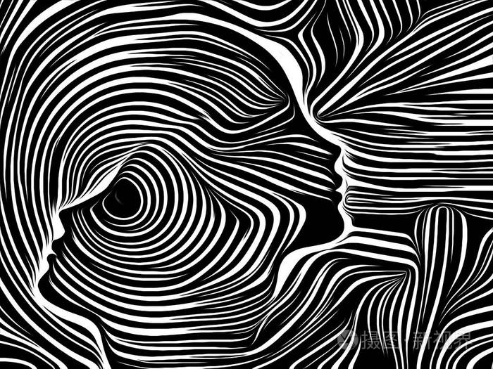 以传统木刻风格表现的人脸艺术抽象为主题的人的灵魂,内部戏剧,艺术