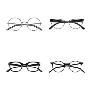 眼镜和框架符号的矢量设计。收集眼镜和附件矢量图标的股票