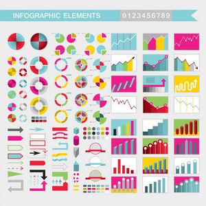 一组色彩丰富的信息元素图表图表图表箭头符号栏按钮等矢量插图