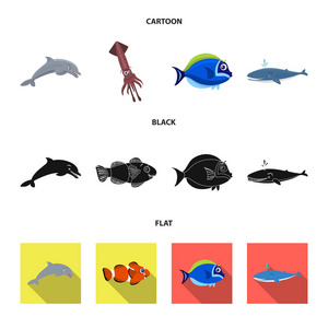海洋和动物标志的矢量设计。收集海洋和海洋矢量股票图标