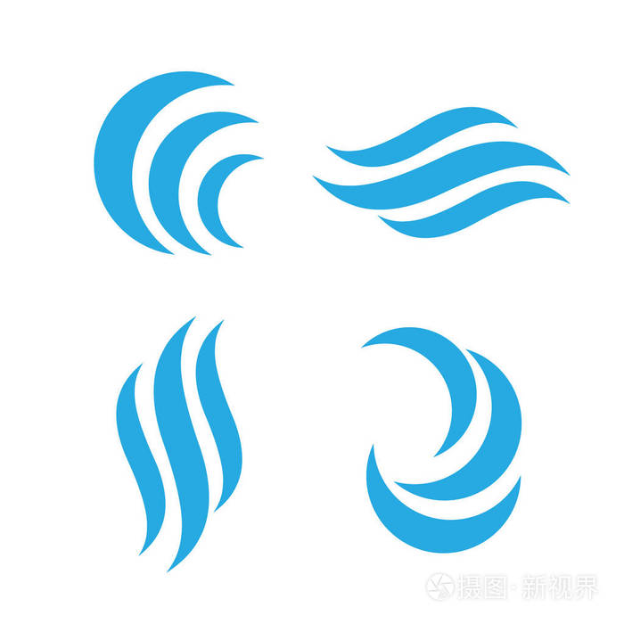 波徽海水抽象矢量孤立的标志和符号冲浪水旋流孤立流动风暴波纹图