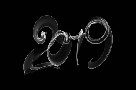 文字变烟雾新年快乐2019独立数字文字用火火焰或烟雾写在黑色背景上