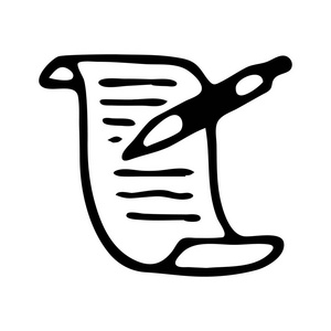 手绘卷轴涂鸦图标. 手绘黑色素描. 符号符号. 装饰元素. 白色背景.