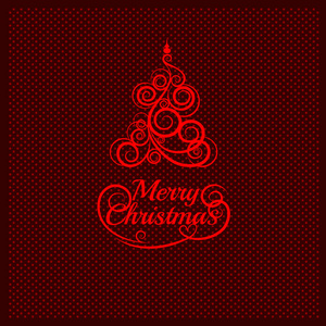 图案华丽的圣诞树上的红色点和字圣诞快乐的背景。海报派对请柬礼品包装纸等卡片的样品。向量例证