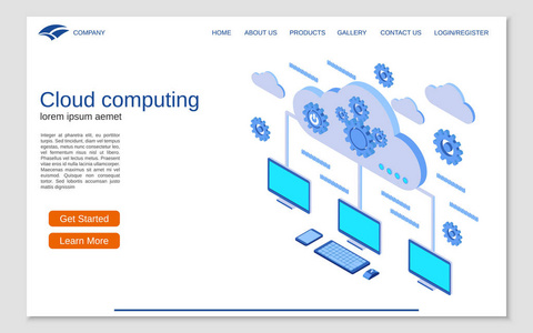 云计算平面三维等距矢量概念说明。 网站登陆页面模板