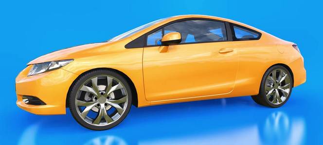 橙色小型跑车。 3D渲染