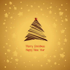 剪影的圣诞树黑色的颜色查出的金色背景。海报派对请柬和其他卡片的样本。向量例证