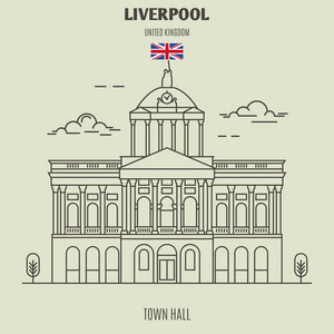 英国利物浦市政厅。 线性风格的地标图标