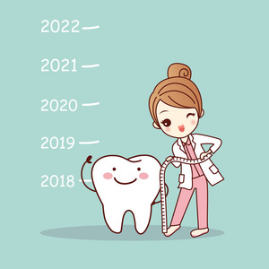 新年快乐概念可爱卡通牙齿女牙医