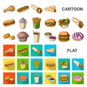 快餐卡通图标集收集为设计。半成品食品矢量符号库存网站插图