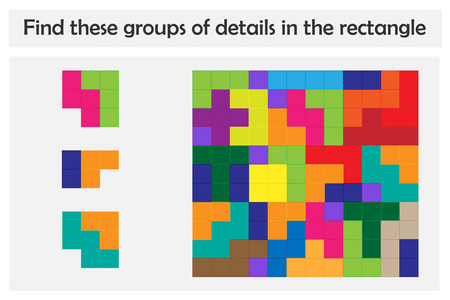 益智游戏，为儿童提供丰富多彩的细节，为儿童找到一组细节教育游戏，为儿童学前工作表活动任务，为发展逻辑思维矢量插图。
